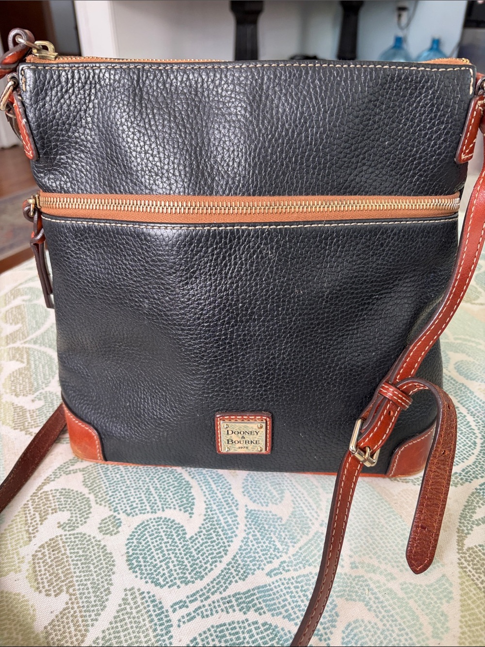 Dooney & Bourke Black Leather Crossbody with Brown Trim